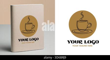 Logo für eine Tasse Kaffee oder Tee, eine einzelne durchgehende Strichzeichnung. Stock Vektor