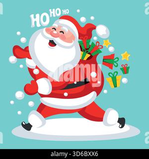 Cooles Maskottchen eines fröhlichen Running Santa Claus mit Geschenken Stock Vektor