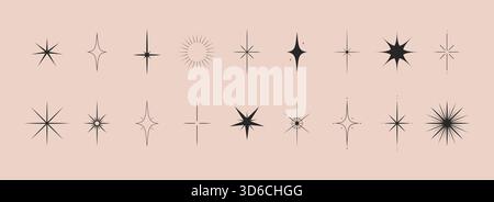 Sparkle Stars Kollektion. Minimalistisches Sternenset. Bundle in Sonnenschliff-Form. Vektorabbildung Stock Vektor
