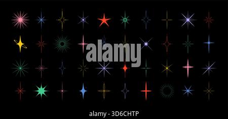 Retro-Sterne mit funkelndem Sternendesign. Y2K abstrakte Formen. Sternsymbole des Brutalismus. Illustration des abgewickelten Vektors Stock Vektor