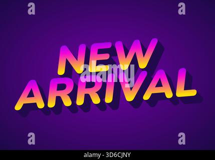 Farbenfrohe Textgrafik mit den Wörtern New Arrival in auffälliger, moderner Schrift mit Verlaufseffekt auf lila Hintergrund. Stock Vektor