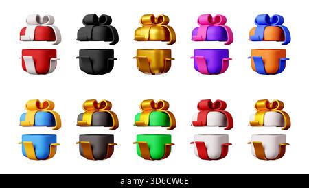 3D-Set aus offener Geschenkbox mit bunten Schleifen Stock Vektor