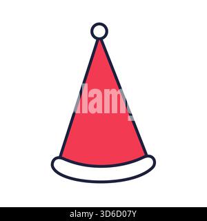 Santa Claus Hut Vektor Illustration. Umrissene Weihnachtsdekoration im Doodle-Stil, festliche Ikone für Design. Handgezeichnete Zeichentrickzeichnung Stock Vektor