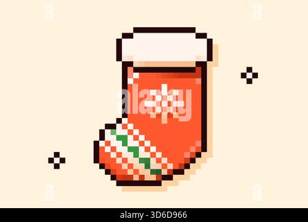 Pixelart Weihnachtsstrumpf mit Farbdesign. Stock Vektor