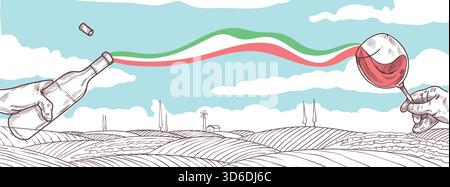 Horizontales Banner der italienischen Wein- und Landfeier. Vektorabbildung Stock Vektor