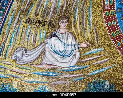 Detail des Apsienmosaiks. Prophet Moses - Basilica di Sant'Apollinare in Classe - Ravenna, Italien Stockfoto