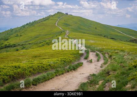 Trail, so genannte Winnie the Pooh Hütte Unterschlupf auf einem Hasiakowa Rock Mountain, Teil der Wetlina Wiesen im westlichen Bieszczady-gebirge in Polen Stockfoto