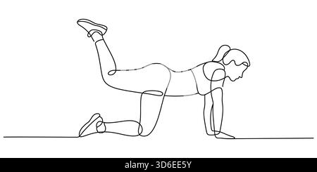 Fortlaufende Linienzeichnung einer Frau, die Esel-Kick-Übungen zur Fitness macht Stock Vektor