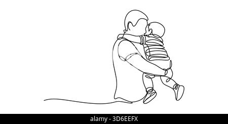 Kontinuierliche Linienkunst des Umarmens von Vater und Kind, symbolisiert familiäre Bindung und Liebe Stock Vektor