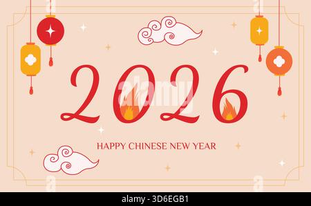 2026 Happy Chinise New Year Vektor Banner. Farbenfrohe, trendige Designvorlage für das neue Jahr 2026. Stock Vektor