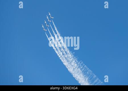 Thunderbirds-Jets führen bei der Chicago Air & Water Show Präzisionsflugzeuge am Himmel durch. Stockfoto