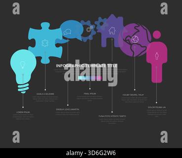 Das Infografik-Design zeigt kreative Grafiken und metaphorische Symbole für Geschäftspräsentationen. Infografik mit dunklem Hintergrund für farbenfrohe Farben Stock Vektor