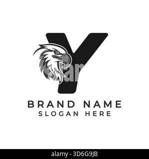 Logo-Konzept mit Buchstabe Y und Adlergesicht. Falcon-Symbol mit Buchstabe Y Stock Vektor