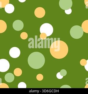 Vektor-Hand gezeichnete Punkte und Kreise, die sich in Grün- und Gelbtönen wiederholen. Einfache naive Stil nahtlose Muster funky Illustration für Scrapbooking, Stock Vektor