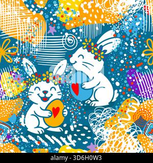 Nahtloser Osterhase Hintergrund Hand gezeichnet. Nicht AI, Vektorillustration Stock Vektor