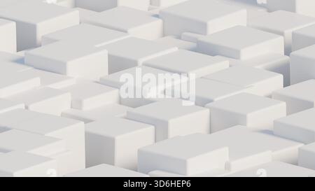 Weißes 3D-Rendering von abgerundeten Würfeln Anordnung ungewohnt abstrakter Hintergrund für Mobilgeräte, pcs oder Hintergrundbilder Stockfoto
