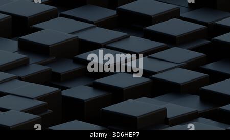 Schwarzes 3D-Rendering von abgerundeten Würfeln Anordnen ungeheurer abstrakter Hintergründe für Mobilgeräte, pcs oder Hintergrundbilder Stockfoto
