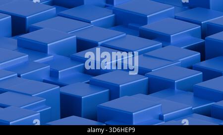 Blaues 3D-Rendering von abgerundeten Würfeln Anordnen ungeheurer abstrakter Hintergründe für Mobilgeräte, pcs oder Hintergrundbilder Stockfoto