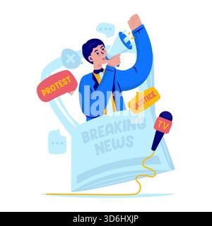 Stimme für Gerechtigkeit durch Massenmedien-Vektor-Illustration Stock Vektor