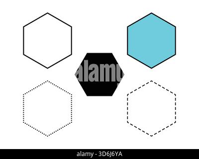 Grundlegende geometrische Symbole für Sechskant-, Quadrat-, Kreis-, Dreiecksformen legen die Kontur fest und gefüllt. Stock Vektor