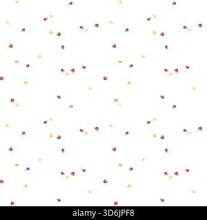 Chili Pfeffer Samen Aquarell Polka Dot nahtloses Muster. Handgezeichnete rote und gelbe botanische Samen Food Spicy Gewürze Design auf isoliertem weiß Stockfoto