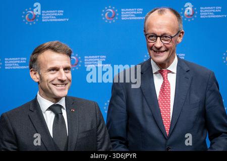 Bundeskanzler Friedrich Merz (rechts) und französischer Präsident Emmanuel Macron Stockfoto