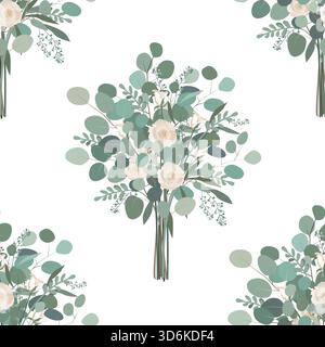Eukalyptus und Rosen Blumenmuster. Vektorabbildung Stock Vektor