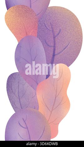 Nahtloses Blumenmuster in Aquarellfarben mit violetten, rosa und pfirsichfarbenen Blättern, Lavendelblüten und Tulpen. Sanftes botanisches Design für Kindergartenstoff, Baby g Stockfoto