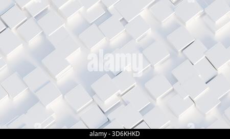 Weißes 3D-Rendering von abgerundeten Würfeln Anordnung ungewohnt abstrakter Hintergrund für Mobilgeräte, pcs oder Hintergrundbilder Stockfoto