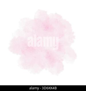 Weiche pinkfarbene, strukturierte Wash im Wolkenstil, die als handgezeichnete Aquarellillustration erstellt wurde, ideal für Hintergründe in Babyduscheinladungen, Gender Reveal Designs und Scrapbooking-Seiten Stockfoto