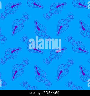 Nahtloses Muster von abstraktem groovigem Pilz auf blauem Hintergrund. Künstlerisches und surreales dekoratives Design. Stock Vektor