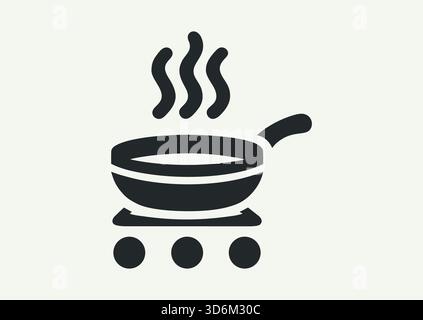 Piktogramm der heißen Bratpfanne auf dem Induktionsherd. Stilschild für mobiles Konzept und Webdesign. Vektorsymbol – Gliederung des Kochprozesses. Symbol, Logo Abb. Stock Vektor