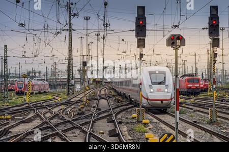 ICE, Gleise, Hauptbahnhof, Frankfurt am Main, Hessen, Deutschland Stockfoto
