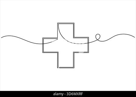 Medizinisches Kreuz eine Linie minimales Gesundheitssymbol Umrisszeichnung Stock Vektor