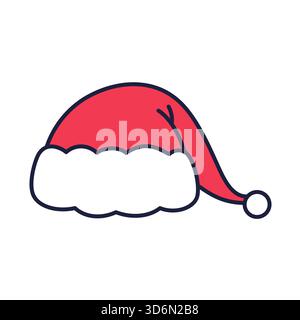 Santa Claus Hut Vektor Illustration. Umrissene Weihnachtsdekoration im Doodle-Stil, festliche Ikone für Design. Handgezeichnete Zeichentrickzeichnung Stock Vektor