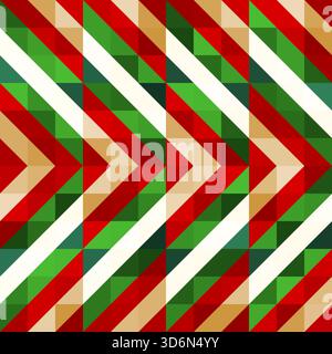 Festliches nahtloses Vektormuster mit traditionellem Chevron-Design in Rot, Grün, Beige und weiß. Perfekt für Weihnachtsgeschenke, Karten, Text Stock Vektor