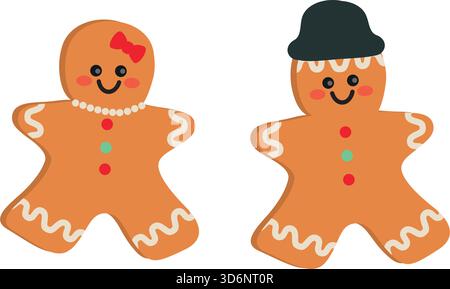 Kawaii Lebkuchenmann Weihnachtsfigur Vektor-Illustration Stock Vektor