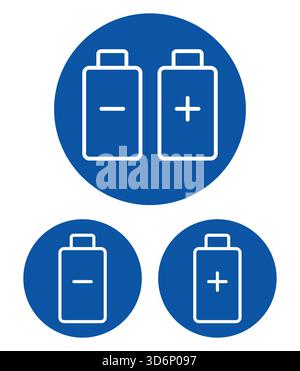 Diese Kollektion bietet einfache Symbole für Batterien und zeigt Energiesymbole auf einem leuchtend blauen Hintergrund. Ideal für technische Projekte und Stock Vektor