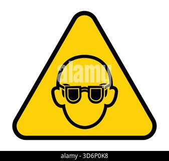 Hellgelbes Warnsymbol mit einer Glatze, die eine Sonnenbrille in einem Dreieck trägt. Perfekt, um Humor und Aufmerksamkeit in Designs zu vermitteln. Stock Vektor