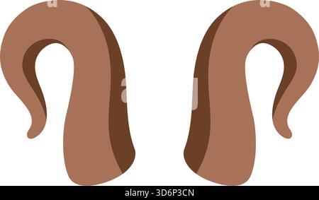 Braune, nach unten gebogene Hörner. Flache Vektor-Zeichentrickillustration für Nutztiere, Fantasy-Bestien oder Stammesdesigns Stock Vektor