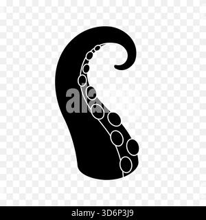 Schwarzer Oktopustentakel. Minimalistische nautische Vektor-Illustration für Tattoos, Meereskunst, Fantasy-Themen und Ozeandesigns Stock Vektor
