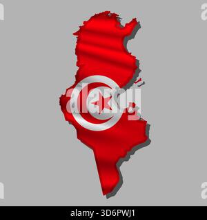 Schwenkende Vektor-abstrakte Flagge von Tunesien in Kartenform mit Schatten Stock Vektor