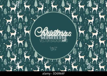 Ein festlicher und fröhlicher Weihnachtshintergrund mit Rentieren und wunderschön angeordneten Bäumen Stock Vektor