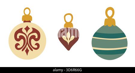 Set mit Spielzeug für den Weihnachtsbaum. Handgezeichnete Weihnachtselemente. Stock Vektor