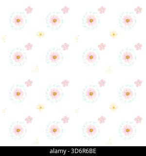 Handgezeichnetes süßes nahtloses Blumenmuster. Stockfoto