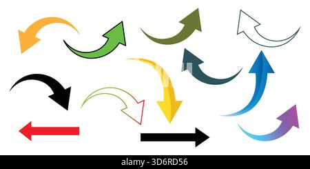 Gekrümmte Pfeilsymbole legen Richtung, Navigation, Flussdiagramm, UI UX Design-Elemente fest. Stock Vektor