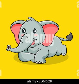 Niedlicher Baby Elefant, der auf dem Boden liegt Kawaii Stil Vektor Illustration Cartoon Design Stock Vektor