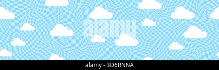 Blauer Himmel Hintergrund mit weißen Karikaturwolken, kawaii traumhaftes Himmelmuster, niedliches nahtloses Vektordesign Stock Vektor