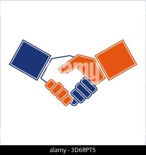 Blau-orange Handshake-Vereinbarung-Symbol-Vektor-Illustration für Geschäftspartnerschaft Zusammenarbeit Abkommen Vertrauen Zusammenarbeit und professionelle Konzepte Stock Vektor