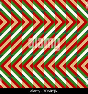 Festliches nahtloses Vektormuster mit traditionellem Chevron-Design in Rot, Grün, Beige und weiß. Perfekt für Weihnachtsgeschenke, Karten, Text Stock Vektor